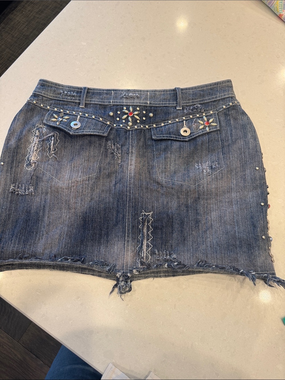 Double D Ranch Blue Denim Mini Skirt with Studs & Embroidery - Picture 9 of 11